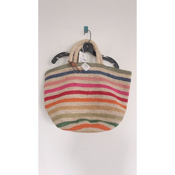 Manebi Stripped Raffia Summer Tote Bag natural one size - Picture 5 of 10